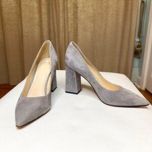Marc Fisher Light Gray Suede Pumps, Block Heel, Size 7